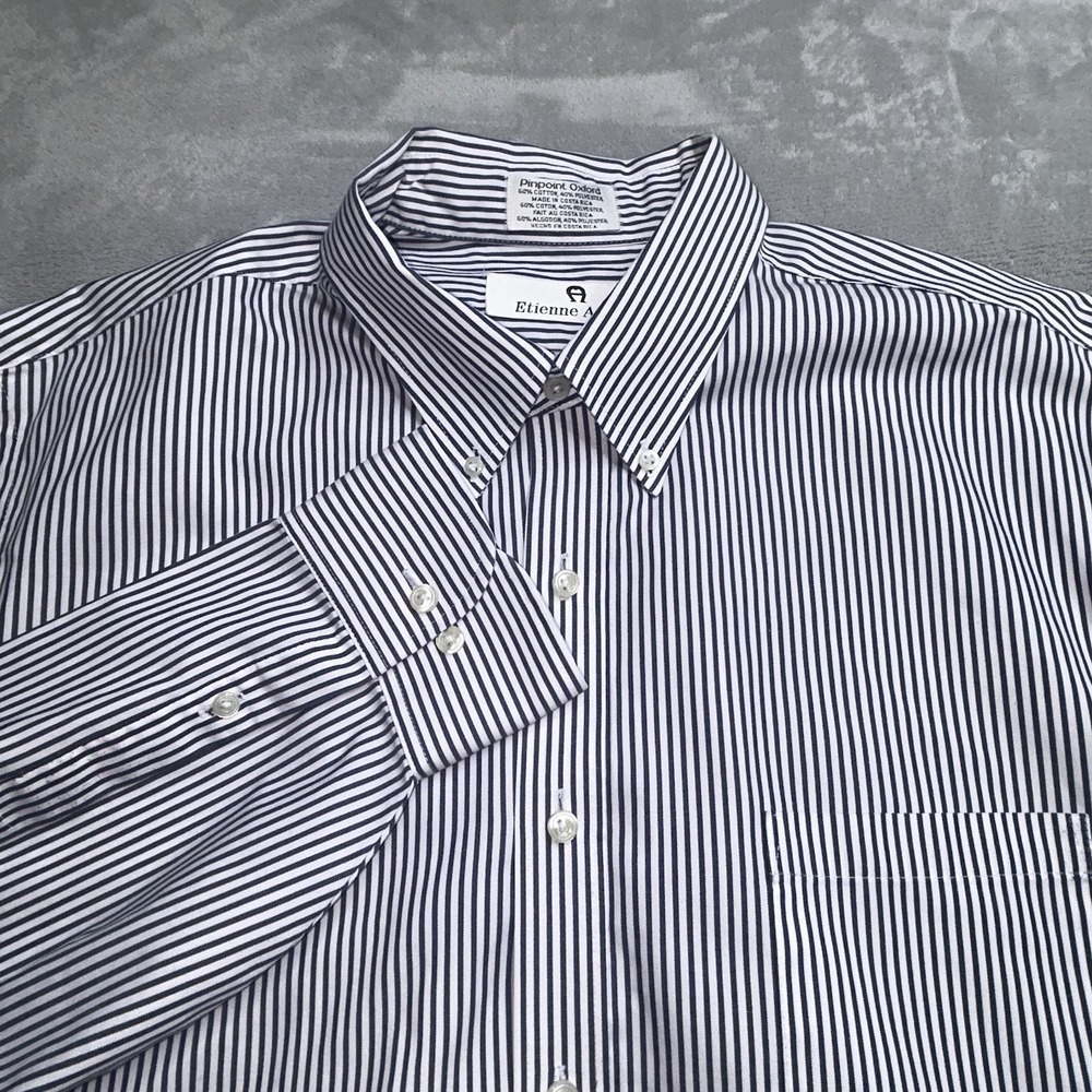VTG Etienne Aigner Pinpoint Oxford Dress Shirt 17.5 34/35 Vertical Stripe Mens